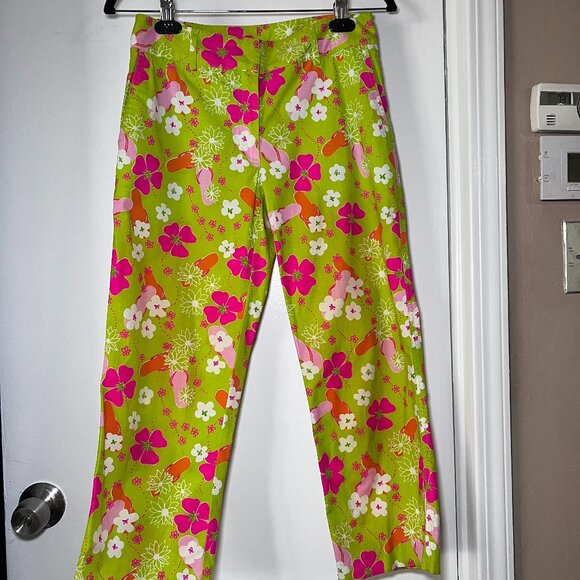 Lilly Pulitzer Pants - Vintage Lilly Pulitzer Women’s Pants Sz 2 Cropped Floral Green Pink 28x23 Cotton